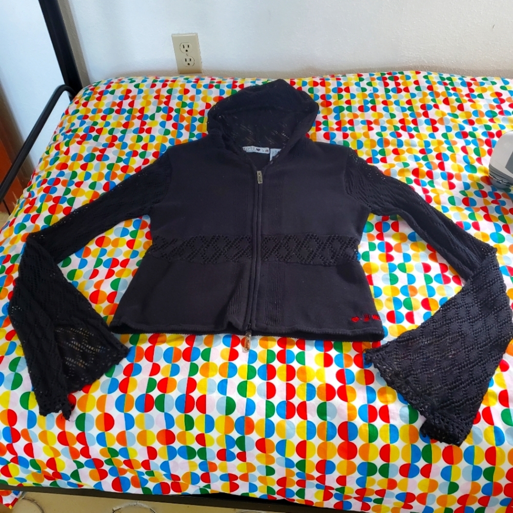 Black zip up hooded sweater by Mudd, size medium